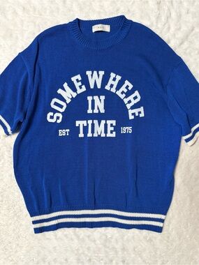 ROPE Blue 'Somewhere In Time' Short-Sleeve Knit Oversized Sweater